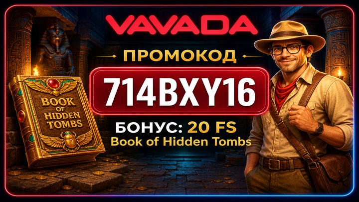 Промокод Vavada 714BXY16 бонус 20 фриспинов Book of Hidden Tombs