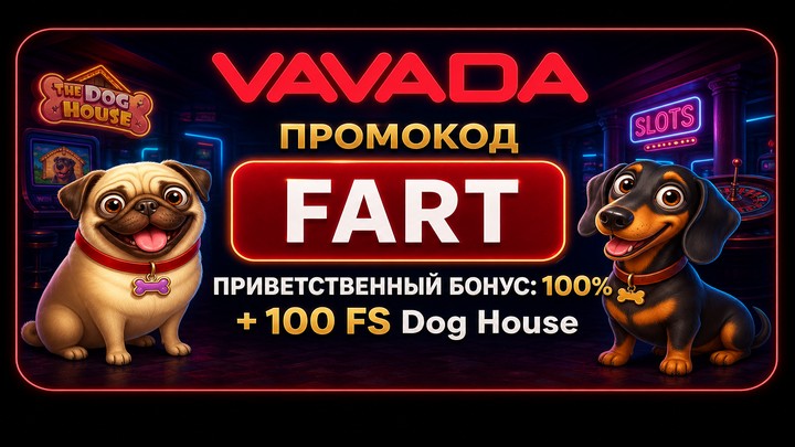 Промокод Vavada FART приветственный бонус 100 процентов и 100 фриспинов The Dog House