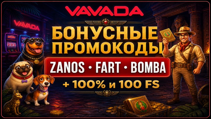 Бонусные промокоды Vavada ZANOS FART BOMBA для приветственного бонуса 100 процентов и 100 FS